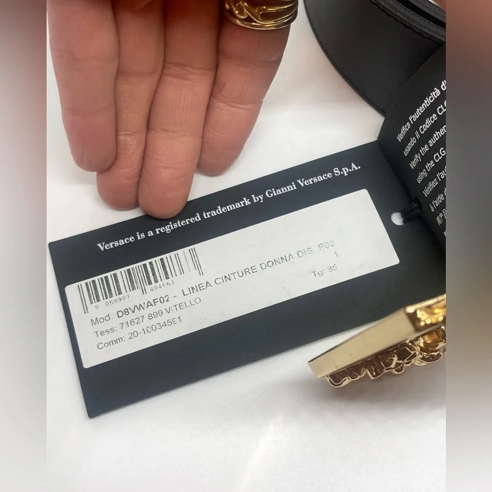 Versace Jeans Couture Gold Tone Metal & Black Leather Wide Belt | Sz 85 / 33.46” - Picture 8 of 16